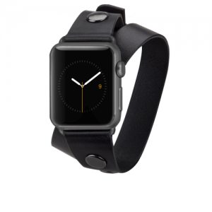 REBECCA MINKOFF DOUBLE WRAP LEATHER BAND APPLE WATCH - BLACK