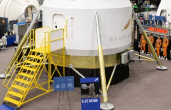 NASA Is About to Train Astronauts Inside Blue Origin’s Moon Lander Cabin Blue Origin lunar lander training cabin prototype at NASA