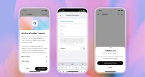OpenAI screenshots showing ChatGPT Trusted Contact setup and invitation flow